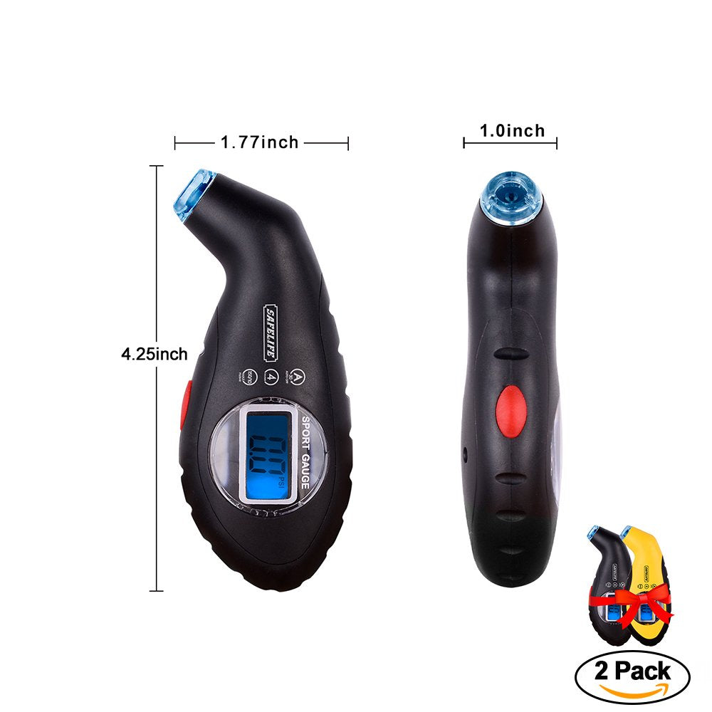 SAFELIFE Digital Tire Pressure Gauge 150 PSI 4 Settings with Backlit LCD and Non-Slip Grip (2package)