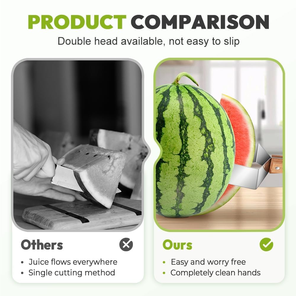 Triangle Watermelon Cutter, 2026 New Portable Stainless Steel Watermelon Slicer, Watermelon Cutter Slicer Tool with Wooden Handle, Melon Slicer, Fruit Cutter for Home, Kitchen, Camping, Picnic (2PCS)