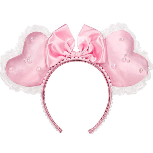 Pink Heart Coquette Headband - 3D Sweetheart Design with Pearl Lace Decor | Perfect for Valentine's Day Parties