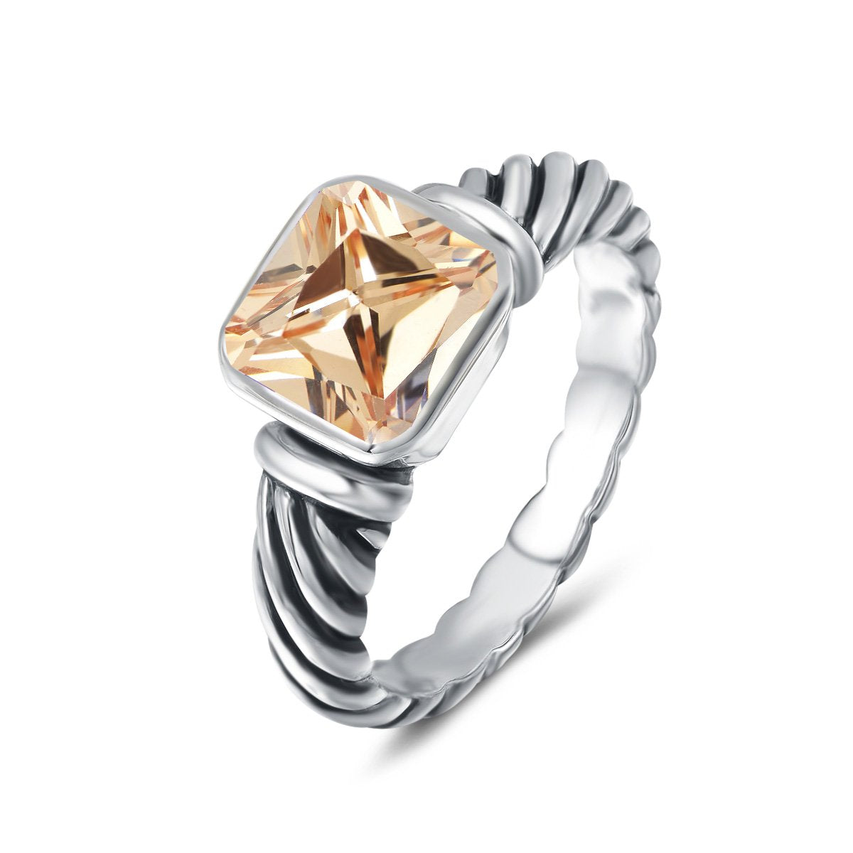 UNY Jewel Twisted Cable Wire Petite CZ Ring Designer Inspired Fashion Brand Christmas Valentine Women Dupes Jewelry Gift (Champange, 7)