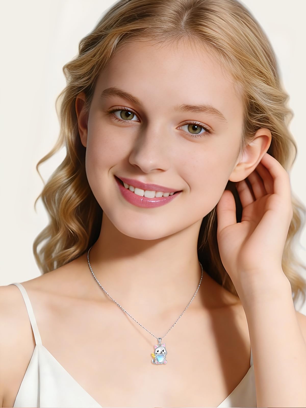 Dreamboat Cat Pendant Necklace for Women 925 Sterling Silver Moonstone Kitten Animal Jewelry Gifts for Cats Lovers