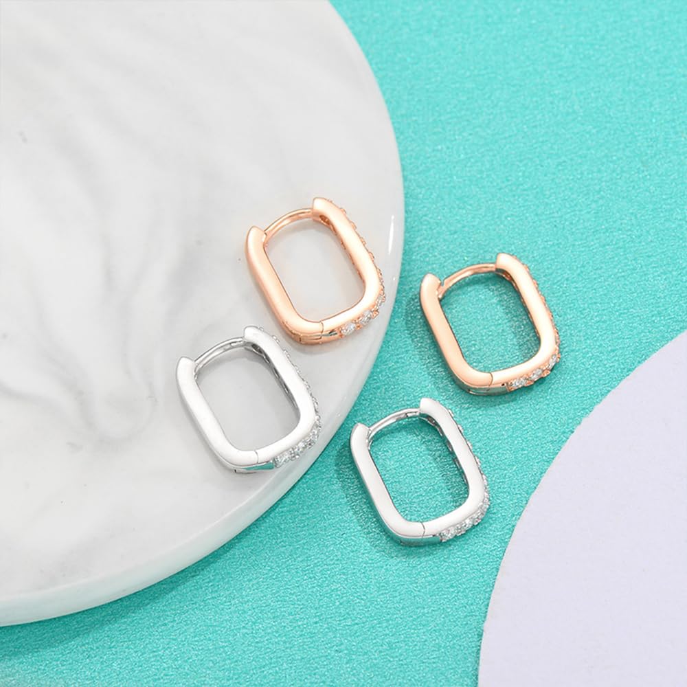 14K Rose Gold D-Color VVS1 Diamond Geometric Hinged Hoop Earrings for Women, Ideal for Valentine's Day or Women's Day Gift (14K, White Gold)