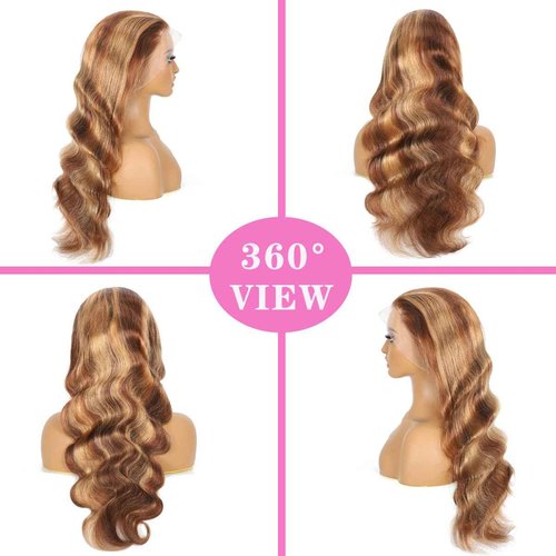 Atilck 360 Lace Front Wigs Human Hair Full Lace Human hair Wigs Ombre Lace Frontal 180 Density 4/27 Colored Honey Blonde 360 HD Transparent Wigs for Black Women (22 Inch)