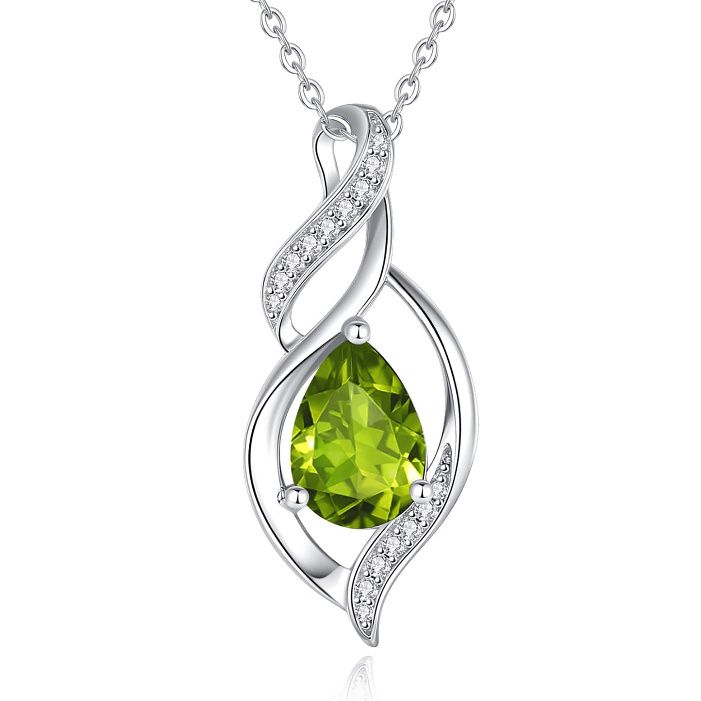 FANCIME August Birthstone Necklace for Women Peridot Teardrop Necklace Sterling Silver Infinity Love Birthday Gifts for Mom Women Her, 16"+2" Inches