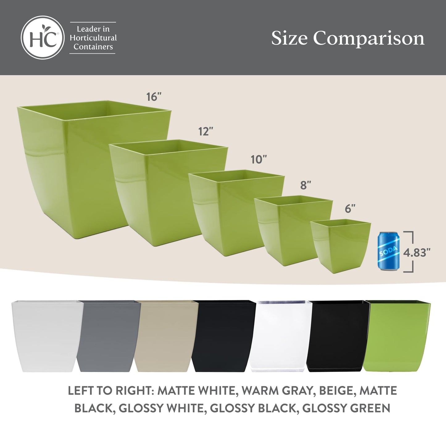 The HC Companies Aria Self Watering Square Plant Pot w/Drainage - Classic Planters for Outdoor Plants & Indoor Plants -Lightweight & UV-Resistant Plastic Pots for Plants (6" Beige, Pack of 1)