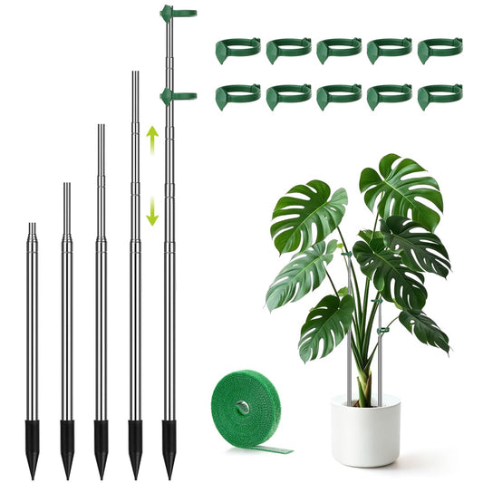 Aieve Extendable Plant Stakes, 13in to 49in Stainless Steel Telescoping Monstera Plant Support Stakes, Indoor Outdoor Garden Stake Support Sticks for Tomato Vegetables Monstera Vine (5 Packs)