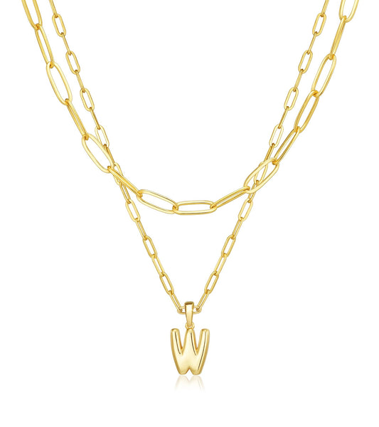 adoyi Gold Heart Initial Necklaces for Women Hers Dainty 14K Gold Plated Layered Letter W Pendant Necklace Stack Jewelry Birthday Valentines Gifts for Women Mom Wife