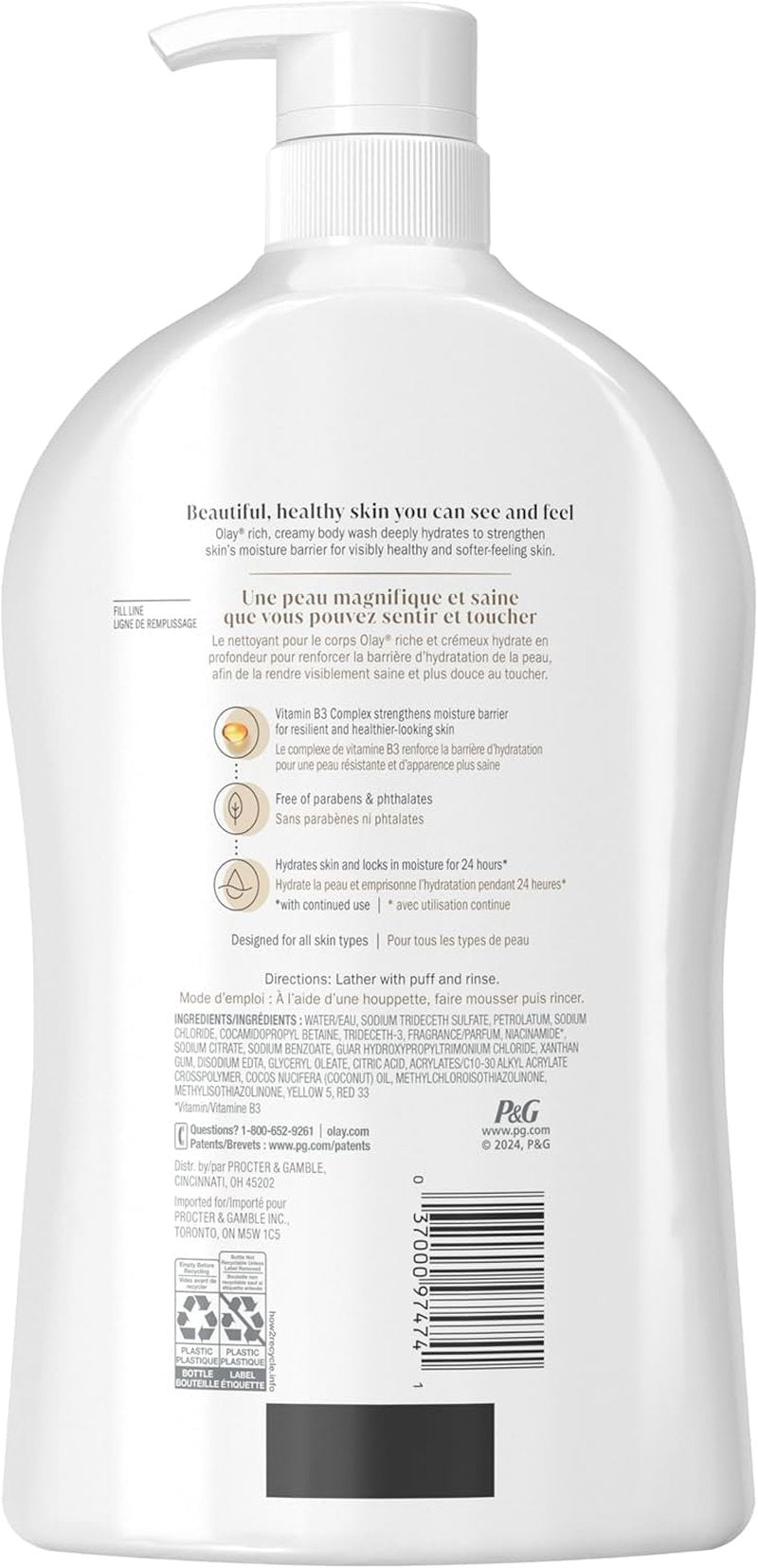Olay Body Wash for Women, Ultra Moisture, 24hr Moisturizing, Hydrating & Refreshing, B3 Vitamin Complex, Free of Parabens & Phthalates, For All Skin Types, Coconut Oil Scent, 33 fl oz (Pack of 4)