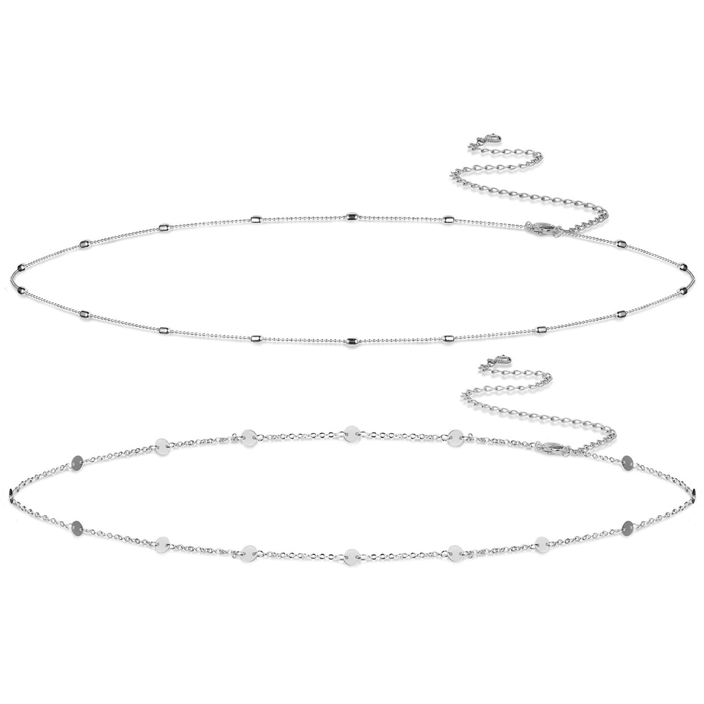 Kyerlyn Waist Chains for Women 14K Silver Plated 2Pcs Layered Coin Balls Belly Belt Body Adjustable Bikini Waterproof Body Jewelry Daily Chain Belts Jewelry Gifts