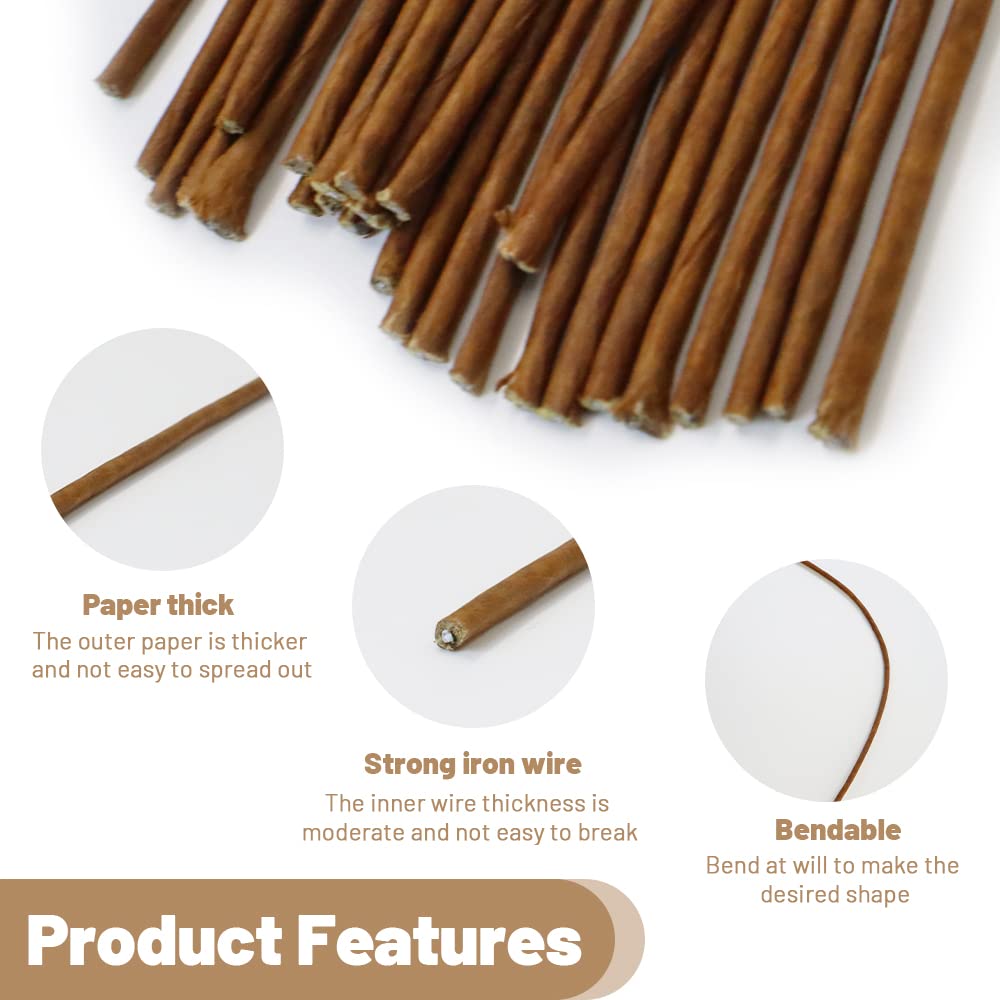 80Pcs Floral Wire, 30cm/11.8in Length 3mm/0.12in Diameter Floral Stems, 18 Gauge Flower Wire Wrapped with Paper, Florist Wire for Artificial Flowers, Wreath, Bouquet (Brown)