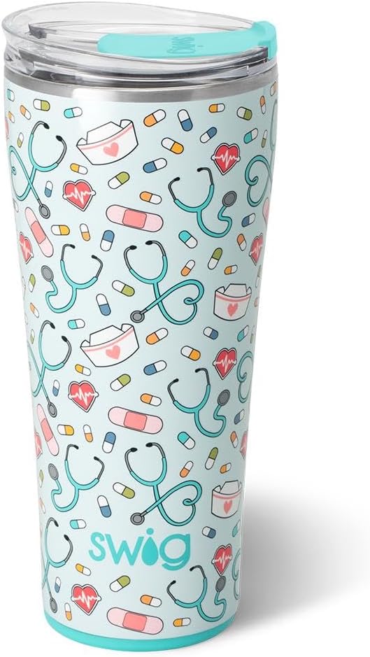 Swiglife 32oz Insulated Tumbler, Travel Coffee Tumbler with Lid, Cup Holder Friendly, Stainless Steel Travel Coffee Mug, Nurse Tumbler, Nurse Gifts for Women (Scrub Life)