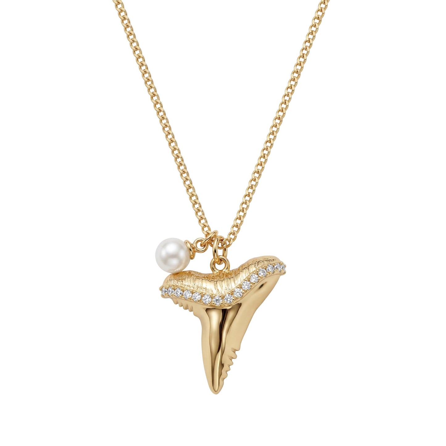 MEVECCO Dainty Gold Shark Teeth Pendent Necklace for Women 18K Gold Plated Cubic Zircon Chain Necklace Boho Handmade Ocean jewelry