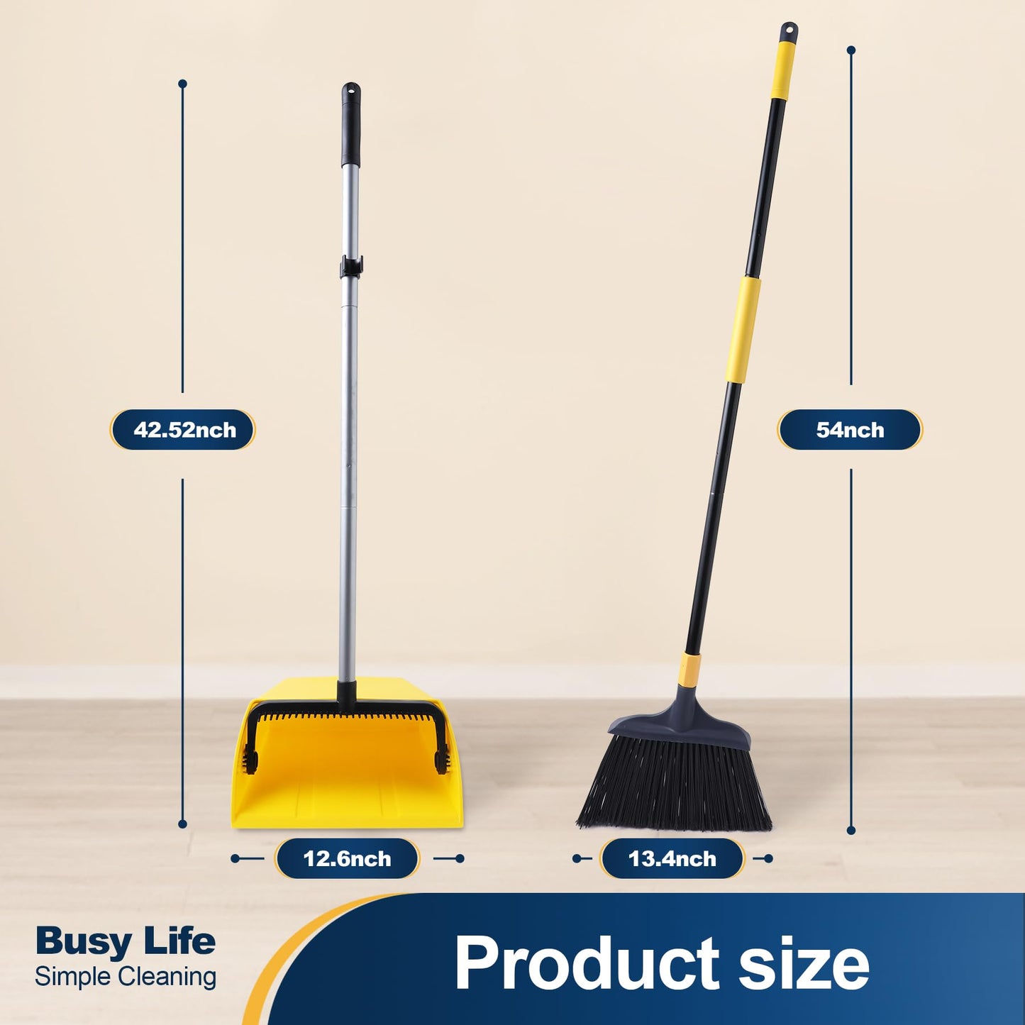 Yocada Commercial Heavy Duty Broom and Dustpan with Comb Set Indoor Outdoor for Courtyard Garage Lobby Mall Market Floor Home Kitchen Room Office Pet Hair Rubbish