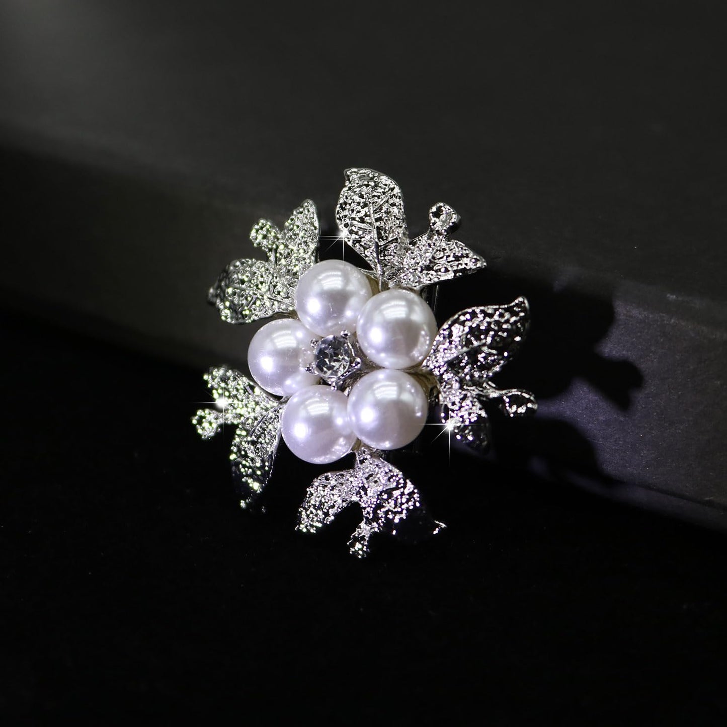 Flower Crystal Brooches Pins Fashion Beautiful Created Rhinestone Floral Brooch Good Idea for Party Dance Wedding Banquet for Elegant Women Girl (Silver Pearl Flower)