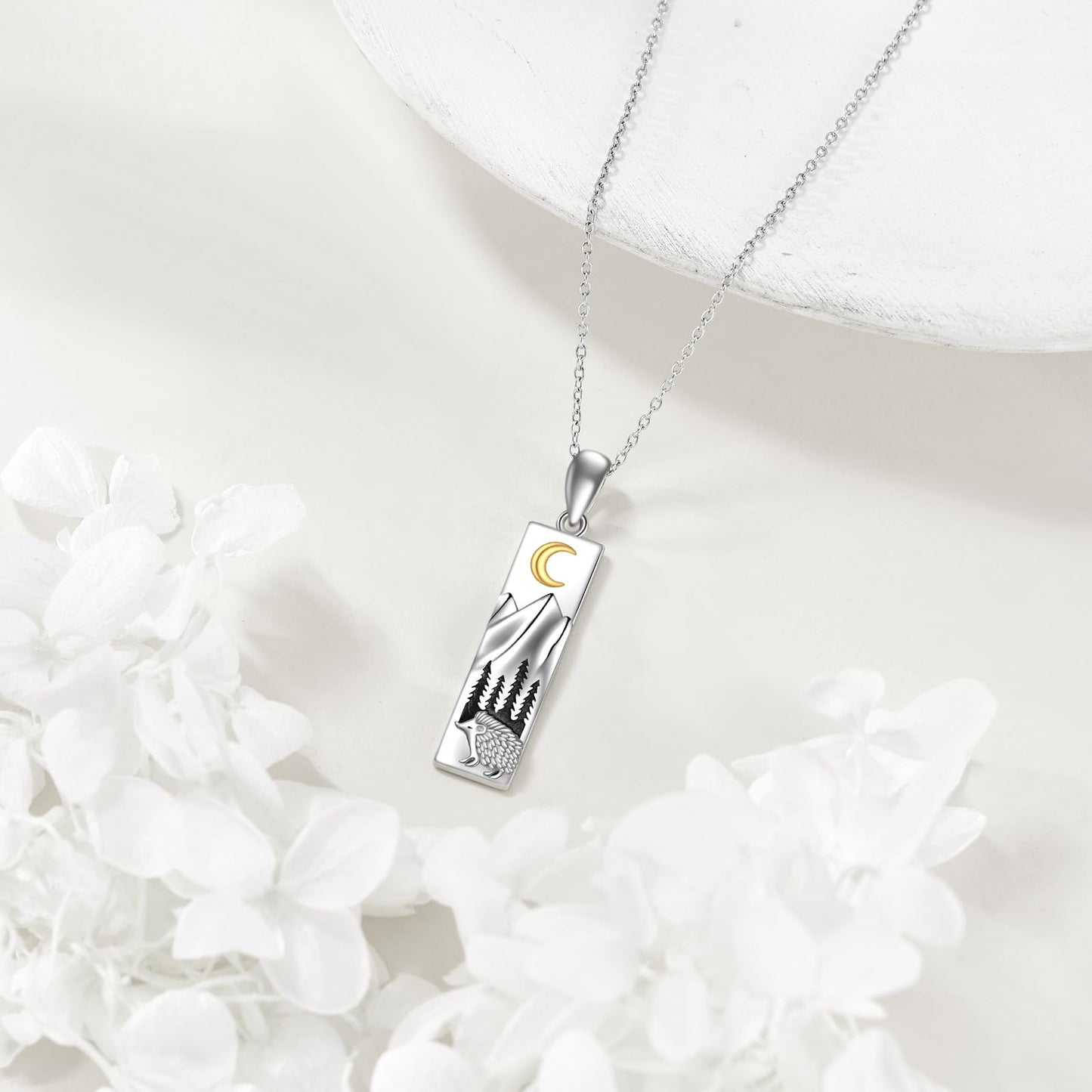 YFN Hedgehog Mountain Necklace for Women Sterling Silver Nature Necklace Jewelry Gift for Skiers, Hikers, Campers, Climbers and Nature Lovers
