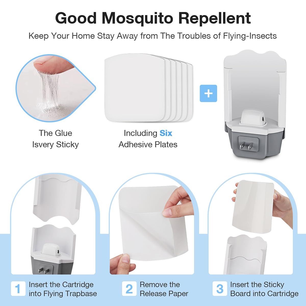 Forhimn Fly Trap Indoor, 2 Plug-in Fly Catchers with 6 Glue Card Refills, Fruit Fly & Gnat Trap for Home, Sticky Flying Insect Trap for Flies, Moths, Safe & Mess-Free