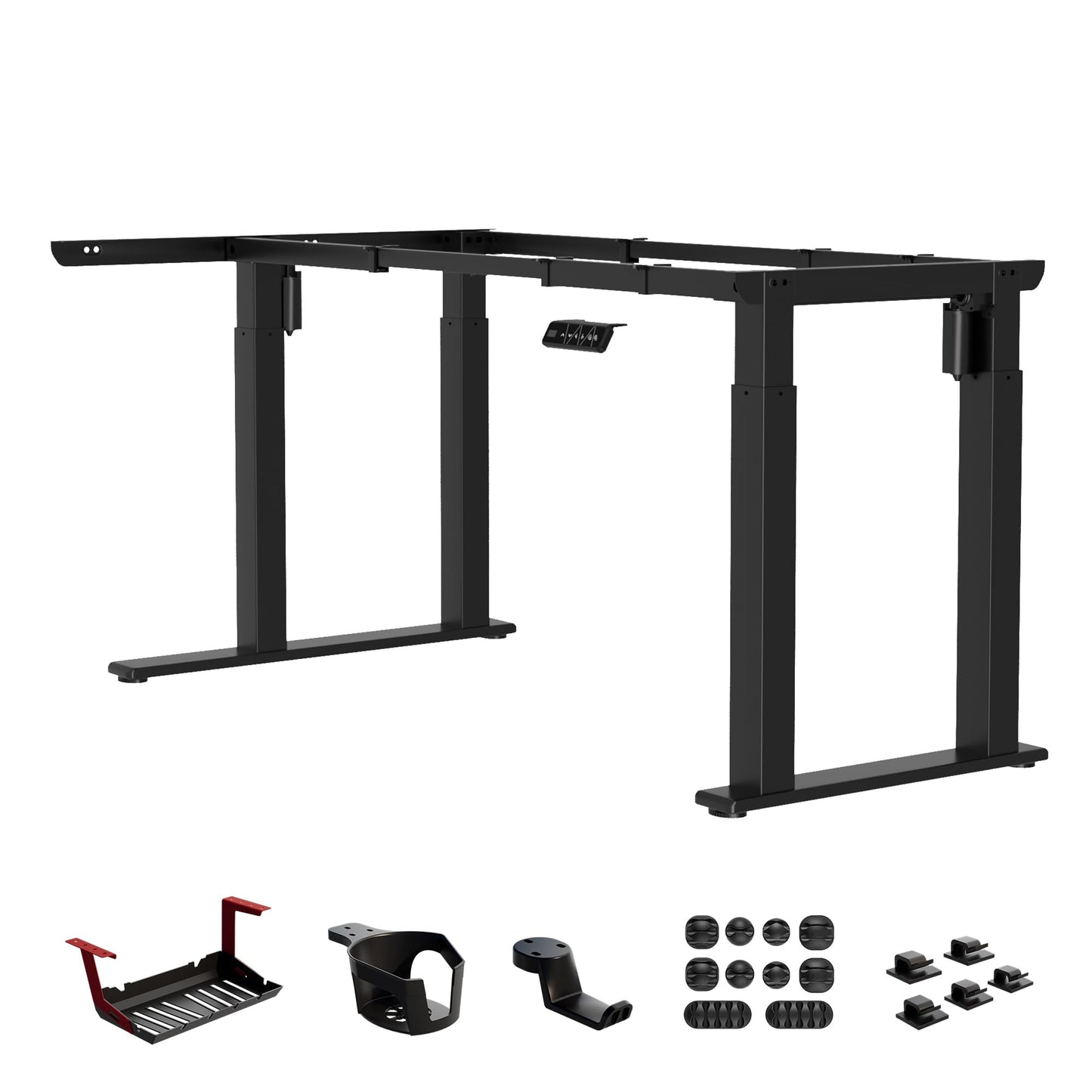 4-Leg L-Shape Standing Desk Frame Dual Motor, Electric Corner Legs Compatible Desktop Size 55″-71″, 264 lbs Weight Capacity, Anti-collision Detection Stand Up Desk Frame Workstation, Black Frame Only