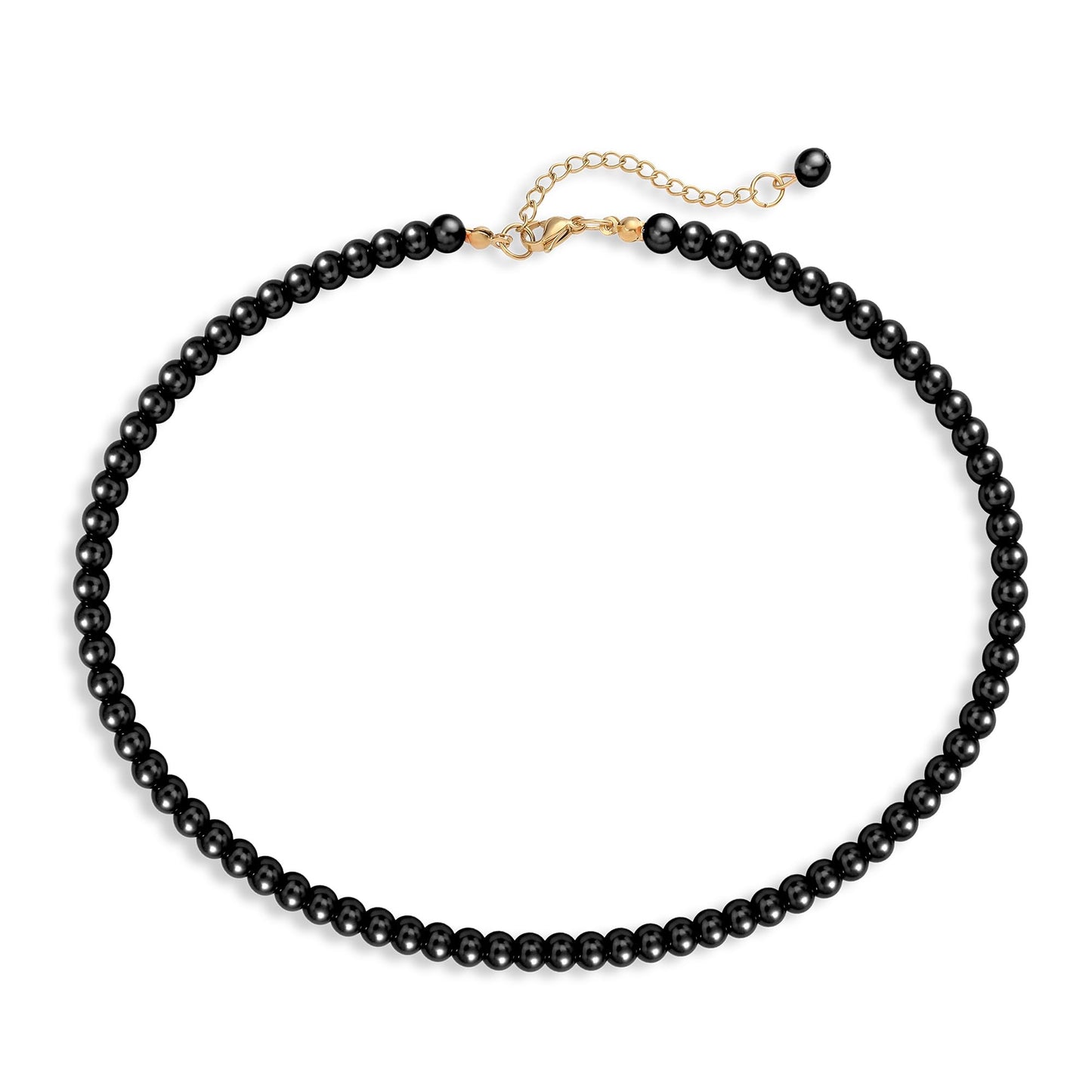 LAYWAF Black Imitation Pearl Necklace for Women, Fake Pearl Choker Necklace, 6MM Beaded Necklace, Simple Faux Pearl Accessories Costume Jewelry