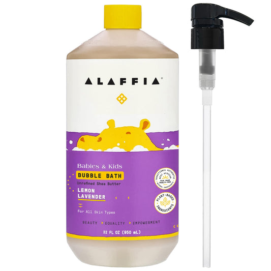 Alaffia Babies & Kids Bubble Bath, Lemon Lavender, Pump Included â Gentle Cleanser with Raw Shea Butter and Lemon Balm, 32 Fl Oz