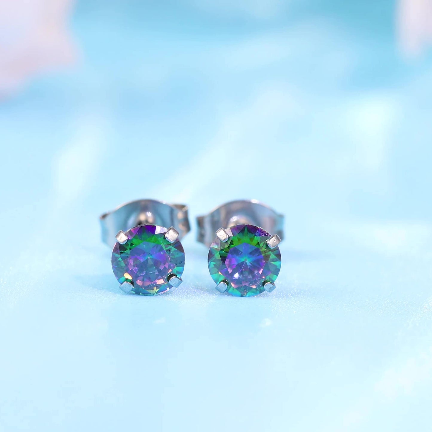 Limerencia Hypoallergenic G23 Titanium Earrings, F136 Implant Grade Pure Titanium, Suitable for Sensitive Ears with Birthstone Crystals CZ Simulated Diamonds (Rainbow Quartz)