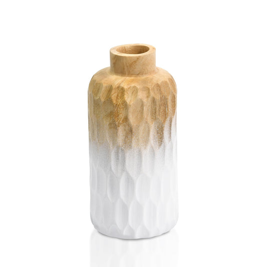 Aeravida Uniquely Etched Scales Light Brown Cylindrical Mango Tree Wooden Vase | Modern Flower Vase | Mango Tree Wooden Flower Vase | Flower Vases for Living Room (White-Brown)