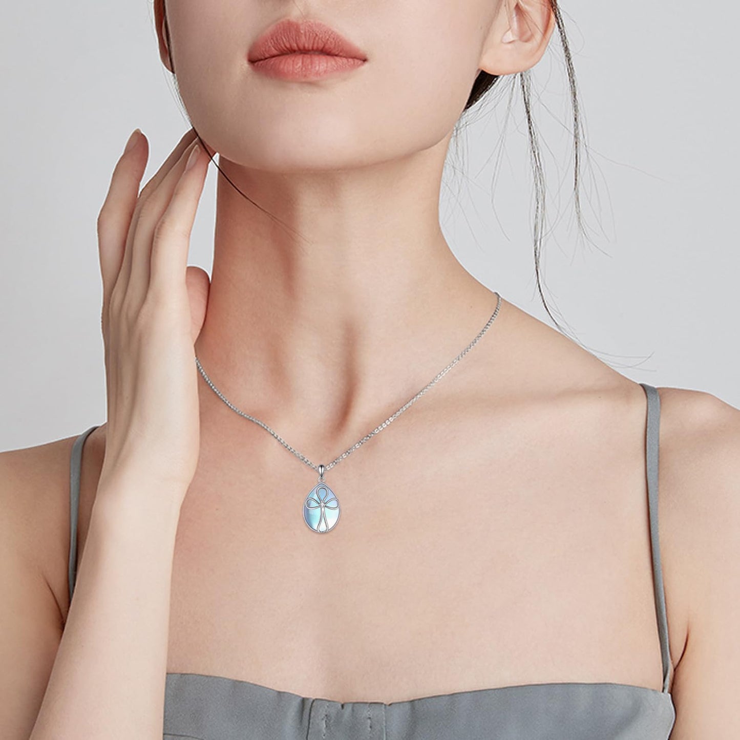 YAFEINI Moonstone Cross Necklace 925 Sterling Silver Cross Cubic Zirconia Pendant Necklace Jewelry for Women (X-Moonstone Cross Necklace)