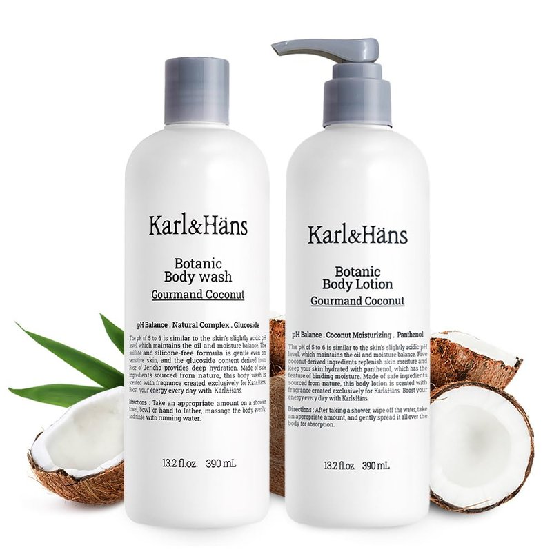Karl&Hans Botanic Gourmand Coconut Vegan Body Wash & Body Lotion Organic for Men and Women