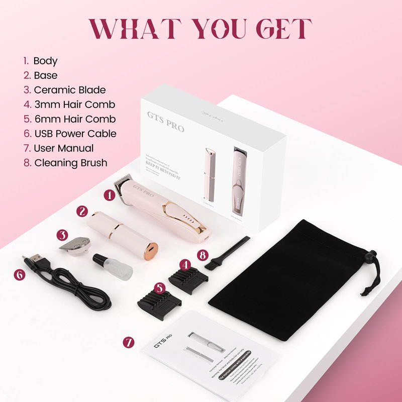 Bikini Trimmer for Women Electric Razor 2 Pack Dual Head Body & Facial Hair Remover -Waterproof USB Rechargeable with Replacement Ceramic Blades, Travel Pouch & Packaging Box(Pink)