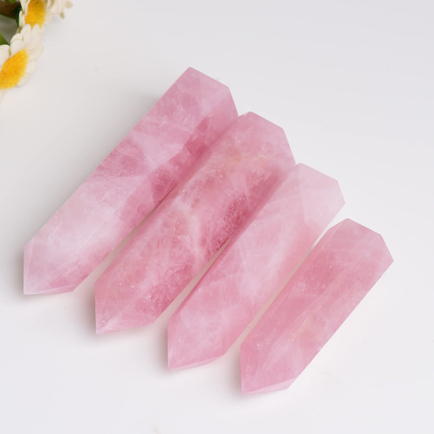 WUYOUSHI 1PCS Rose Quartz Natural Crystal Towers 2.75-3.54" Healing Crystal Wand 6 Faceted Chakra Reiki Meditation Therapy