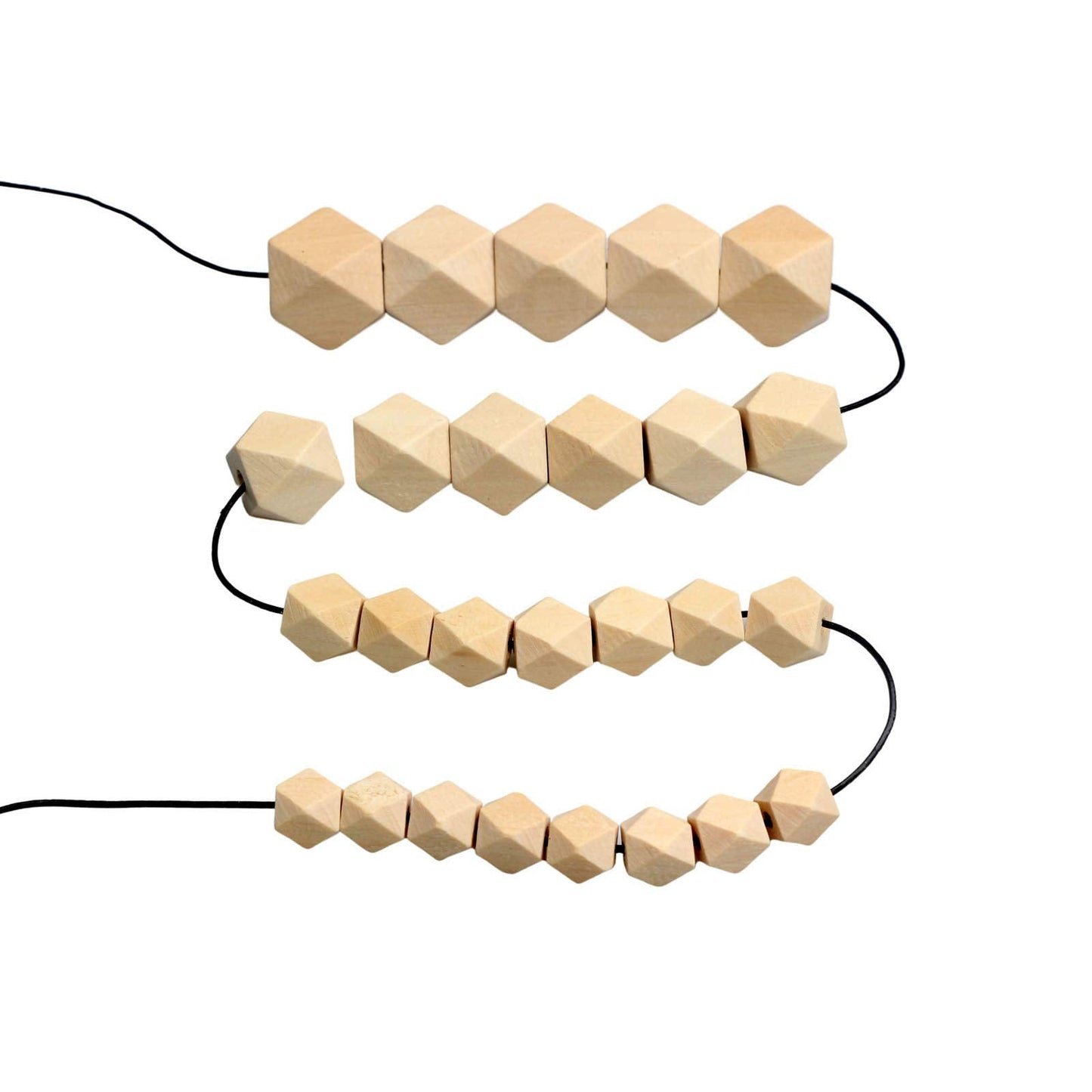 100Pcs Natural Geometric Polygon Wood Beads, Unfinished Wooden Loose Spacer Beads for Bead Crafts Making Home Farmhouse Decoration 4 Sizes (10mm 12mm 16mm 20mm)