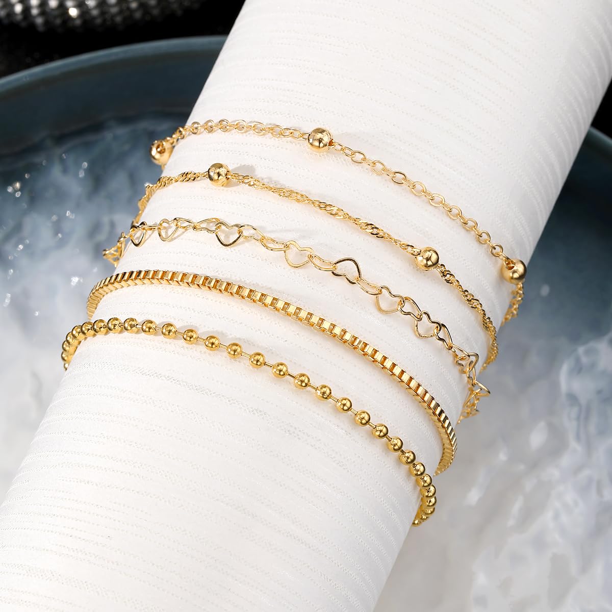 IFKM Gold Bracelets for Women, 14K Gold Plated Dainty Link Chain Bracelet set, Trendy Stackable Layered Bracelets jewelry Gifts