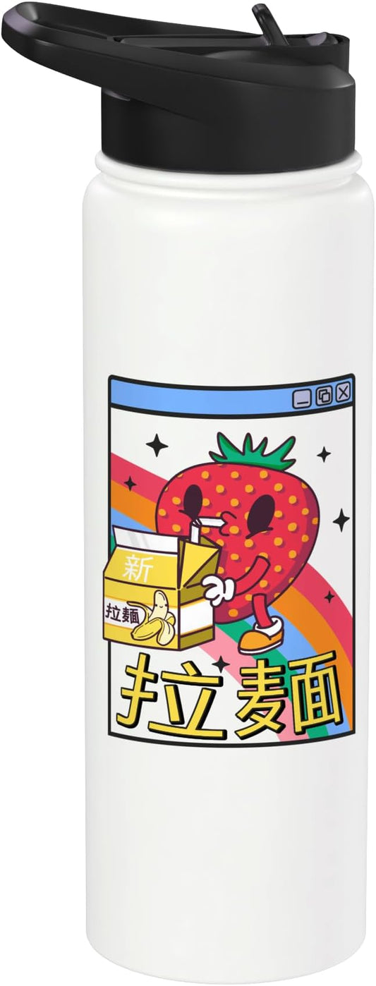 Strawberry Milk Carton Kawaii Vaporwave Aesthetic Anime Stainless Steel Insulated Water Bottle