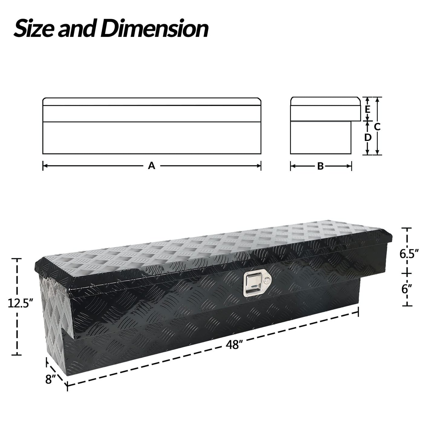 Minseter Black Aluminum 48 Inch Side Mount Tool Box, Side Truck Box with Paddle Latch