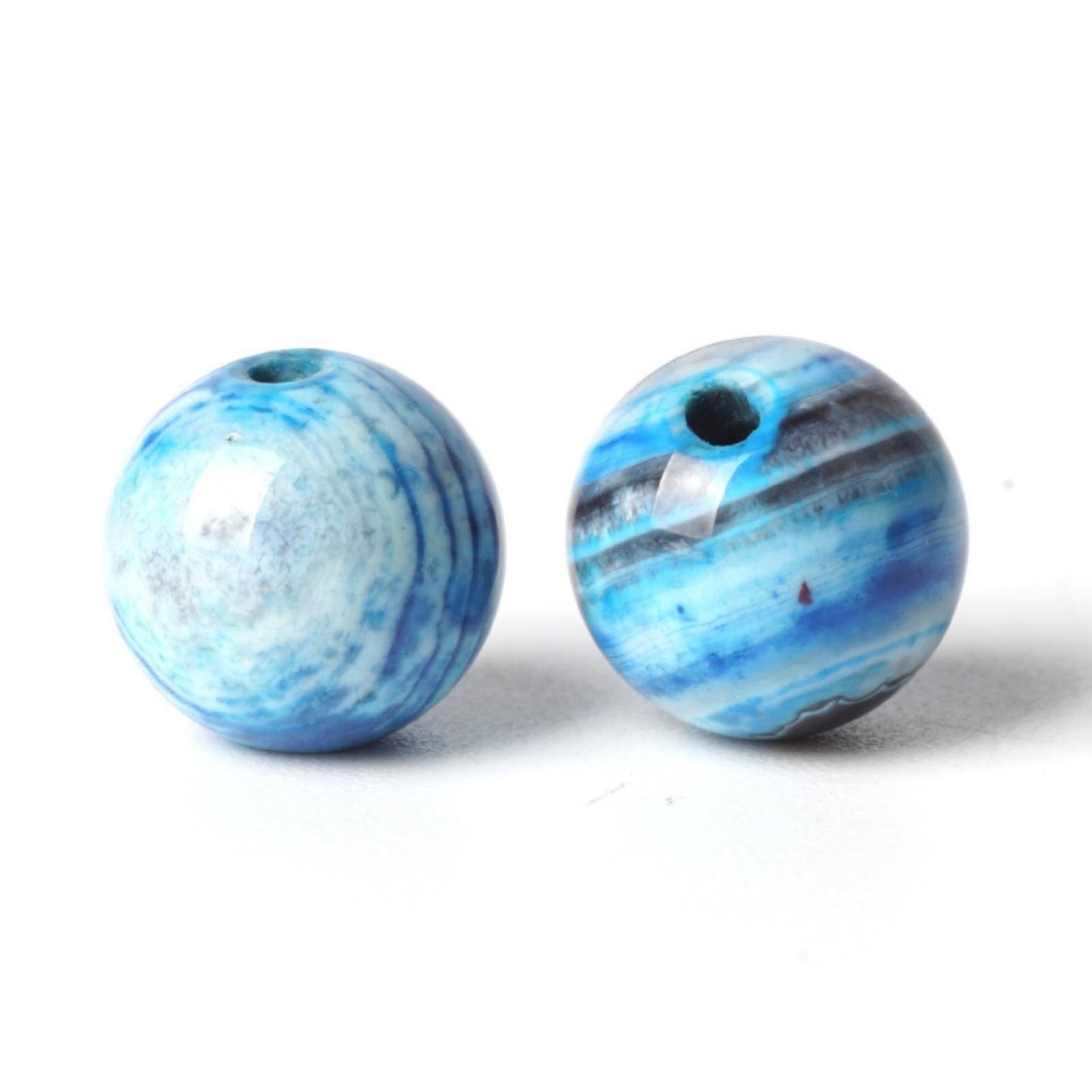 100Pcs Natural Stone 8mm Blue Stripe Agate Round Loose Gemstone Energy Healing Beads Hole Size 1mm DIY Smooth Beads for Bracelet Necklace Earrings Jewelry Making