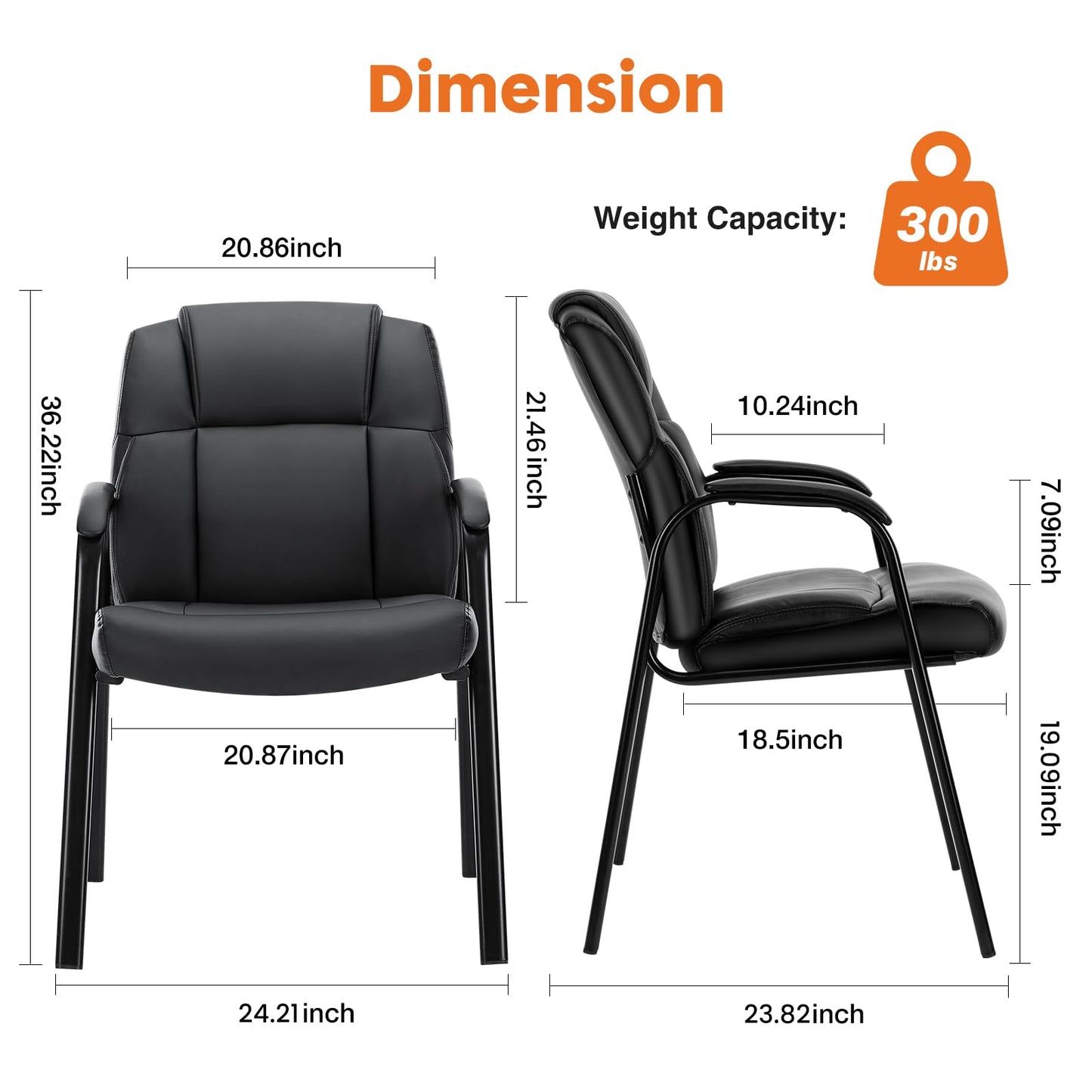 Sweetcrispy Waiting Room Office Guest Chairs Set of 2, PU Leather Big and Tall No Wheels Executive Office Chair with Padded Arms for Reception Conference Room Lobby