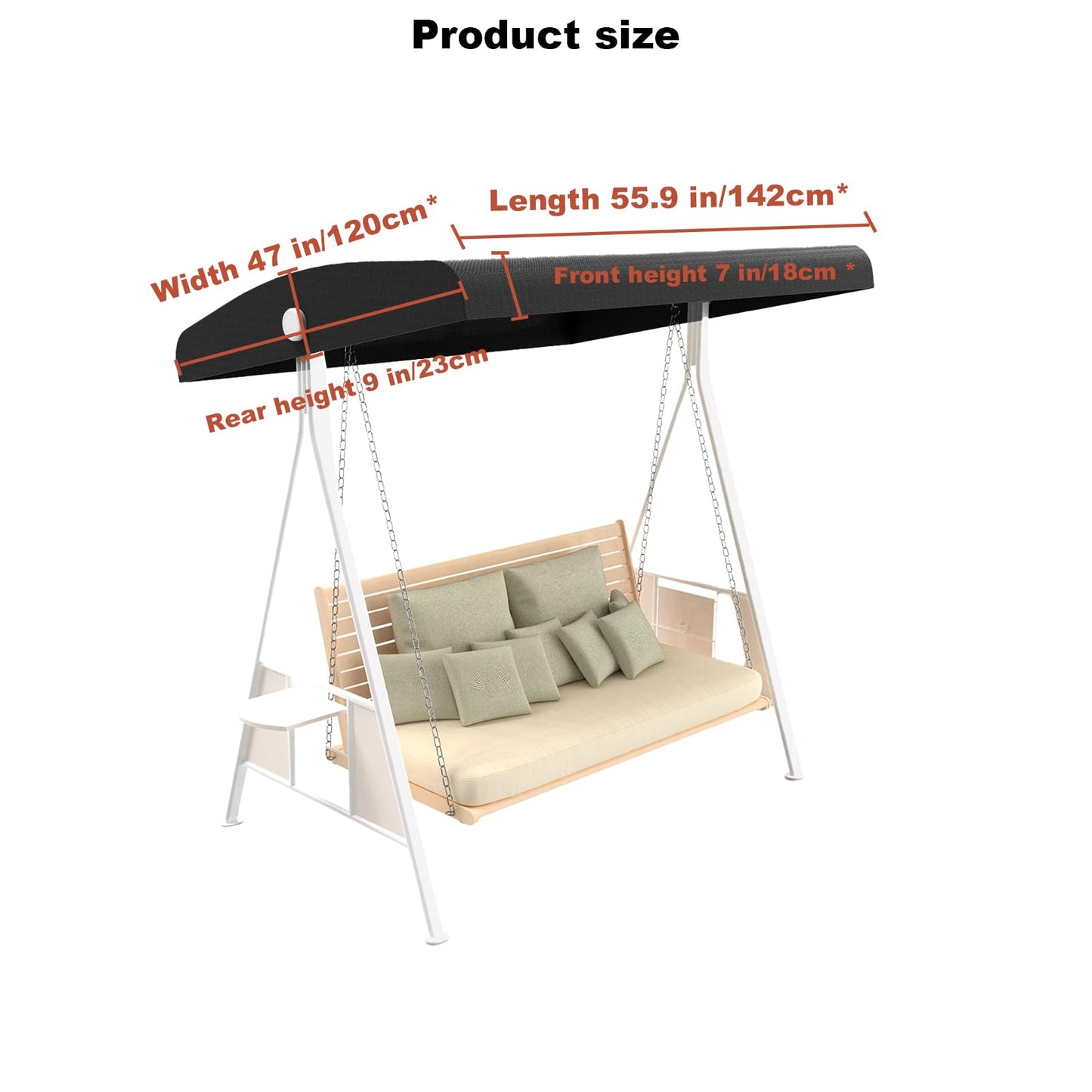 Outdoor Swing Canopy Replacement Top Cover, Universal Patio Swing Covers 3 Seater, Waterproof Replacement Canopy Outdoor Furniture Cover for Garden Patio Porch Hammock (Black, 55.9"L x 47"W x 7-9"H)