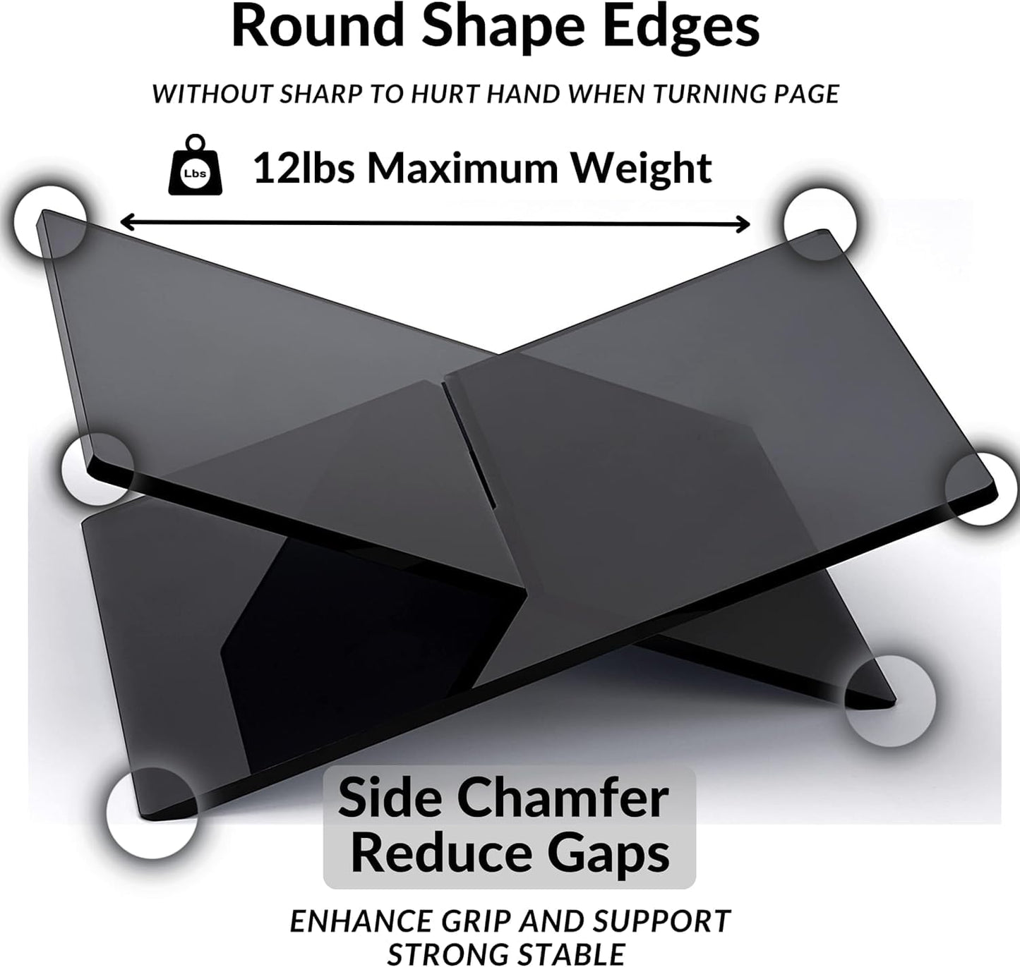 Honygebia Black Acrylic Book Stands - Cross Frame Acrylic Book Holder, Open Bookstand for Display and Reading, Suitable for Art, Bible, Cookbook, Easel, Magazine, Textbooks 12.5" x 9.5" x 5.5"