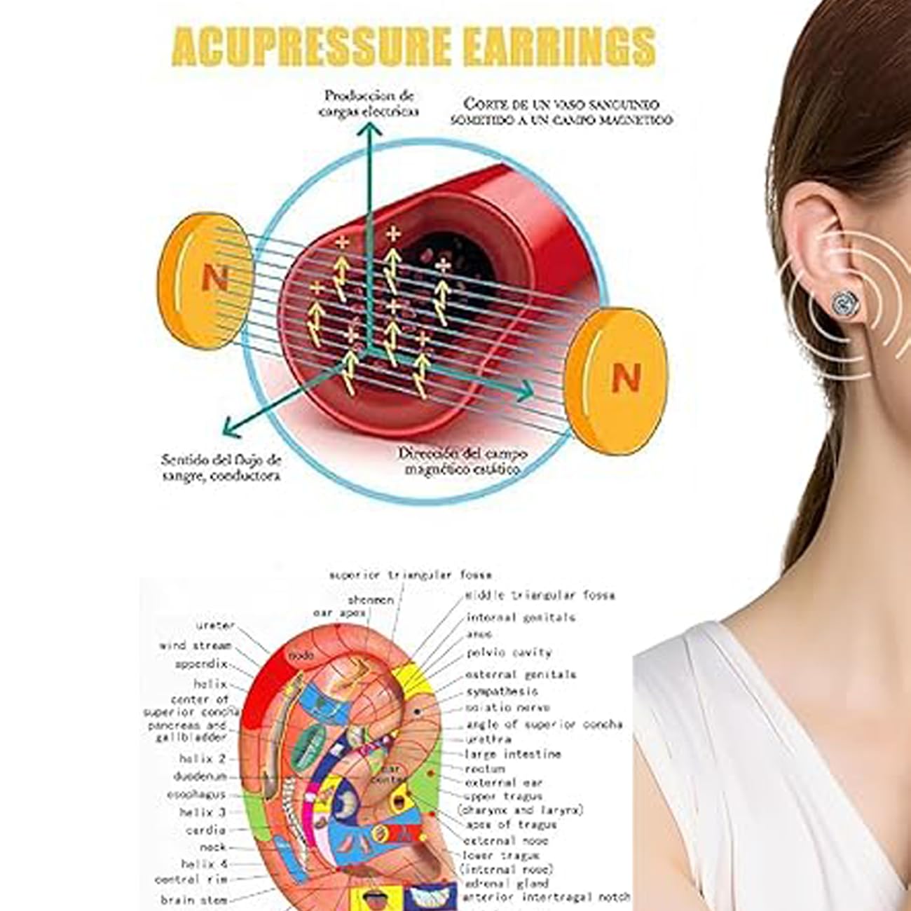 Lymphatic Earrings For Women, 2 Pairs Histone Acupressure Slimming Gold Silver Hypoallergenic Earring Unique Elegant Hoop Earrings Birthday Anniversary Jewelry Gift (Two pairs of silver)