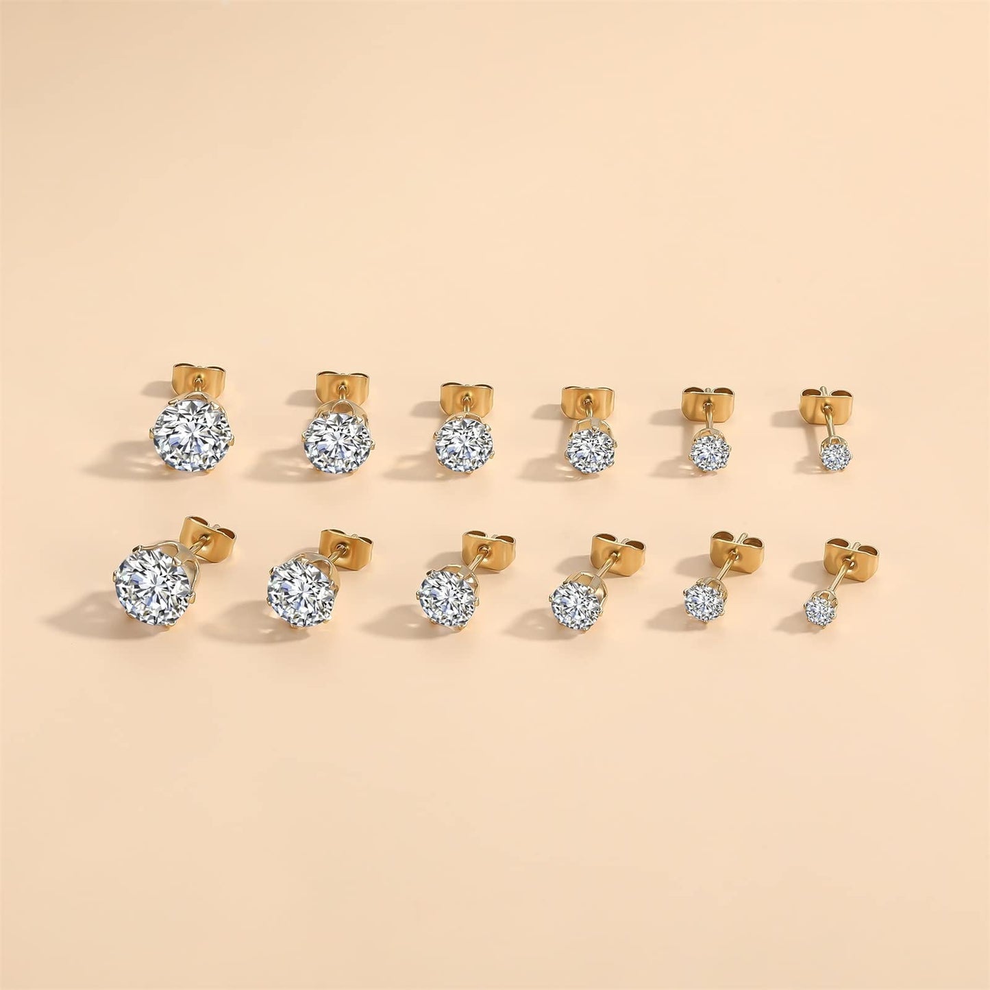 Gold Earrings Studs: LUCKYPADS Cubic Zirconia 12 Pairs 14k Gold Plated Men Hypoallergenic Stainless Steel Studs Earrings for Women
