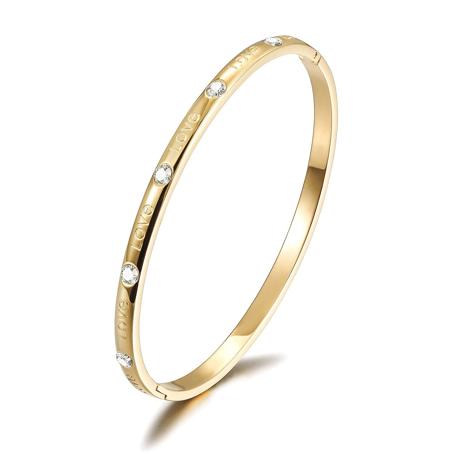WISTIC Gold Love Thin Bangle Bracelet for Women Stainless Steel Metal Gold Plated Cuff Bangle Jewelry for Men and Adults Fashion Gift