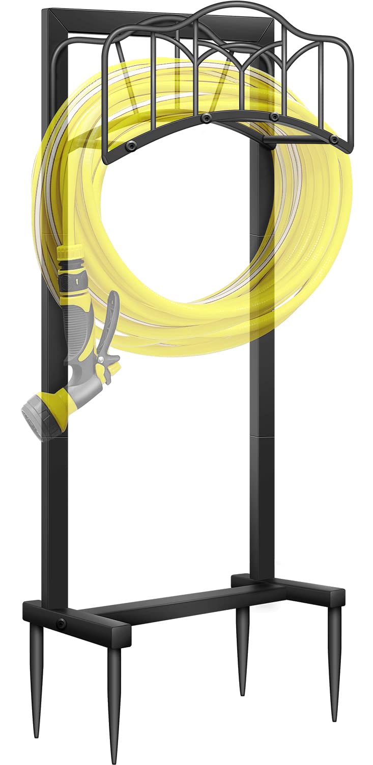 Shomextol Garden Hose Holder -Upgraded Hose Holder Holds 100-feet Hose,Freestanding Heavy Duty Hose Hanger,Sturdy Hose Stand for Lawn & Yard,Black