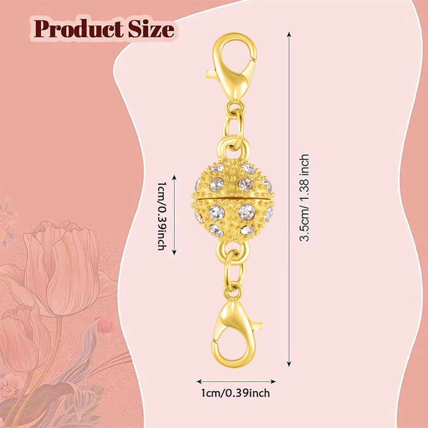 Magnetic Necklace Clasps, 18K Gold and Silver, Crystal Rhinestone Ball Connector with Lobster Clasp, Jewelry Extender for Necklaces, Bracelets (6pcs Golden Silvery)