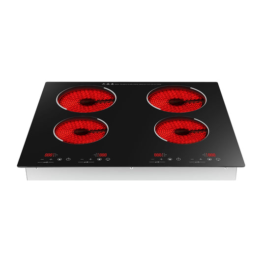 4 Burners Electric Cooktop, 110v 3000W Ceramic Cooktop, 24 Inch Countertop & Built-in Electric Stove Top with Child Safety Lock, Timer, Over-Temperature Protection, Sensor Touch Control