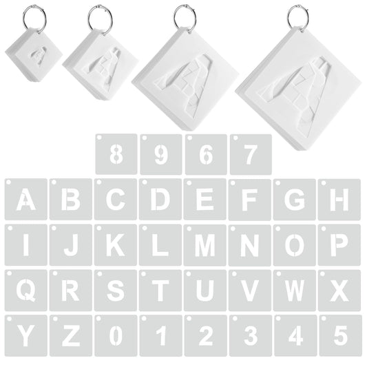Affrolling 144 Pcs Letter and Number Stencils 4 Sizes Alphabet Number Templates Reusable Plastic Stencils for Painting on Wood, Walls, Signs(1,2,3,4 Inch,Regular)