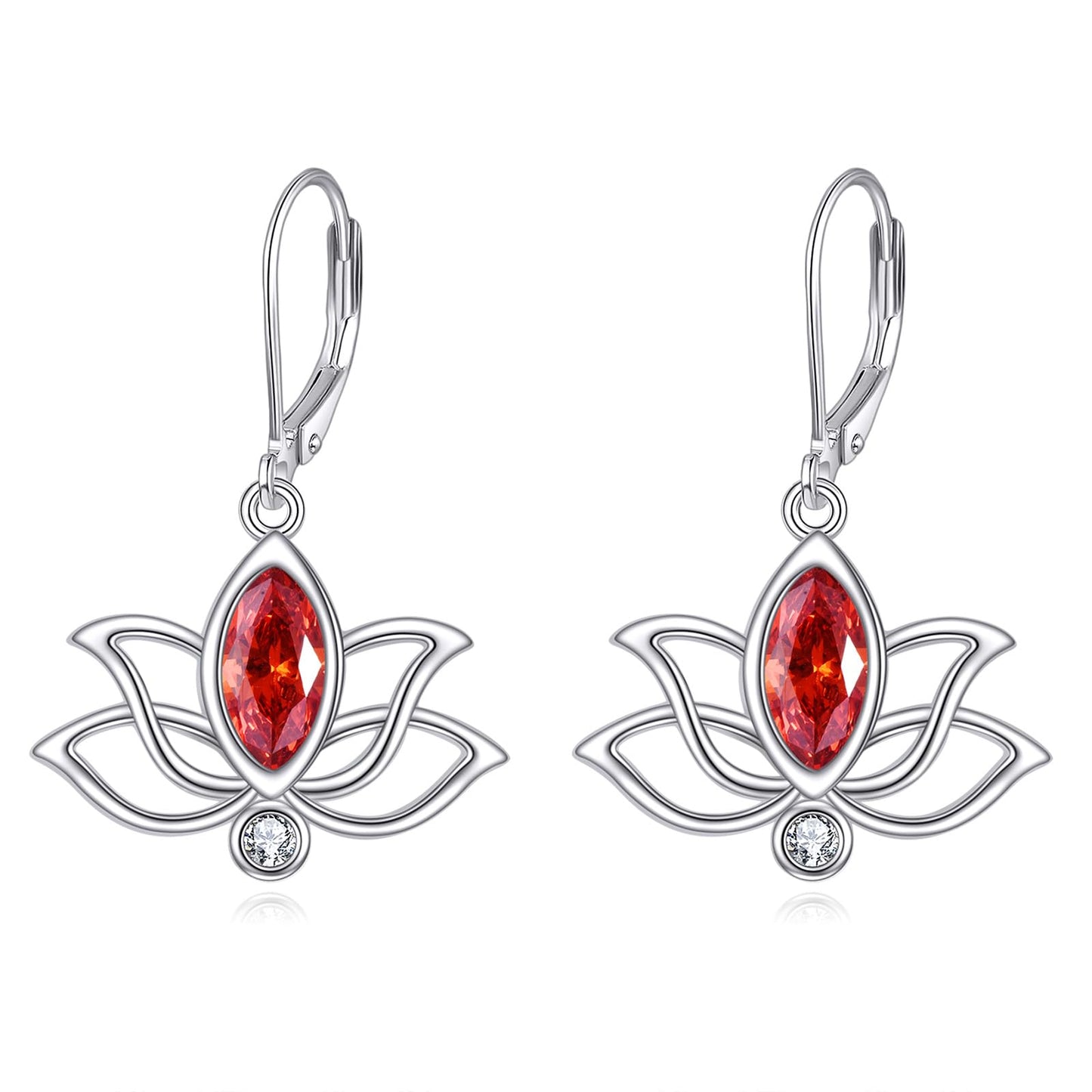 YFN Lotus Flower Earrings Sterling Silver Birthstone Lotus Leverback Dangle Drop Earrings Jewelry Gifts for Women (G. Jul)