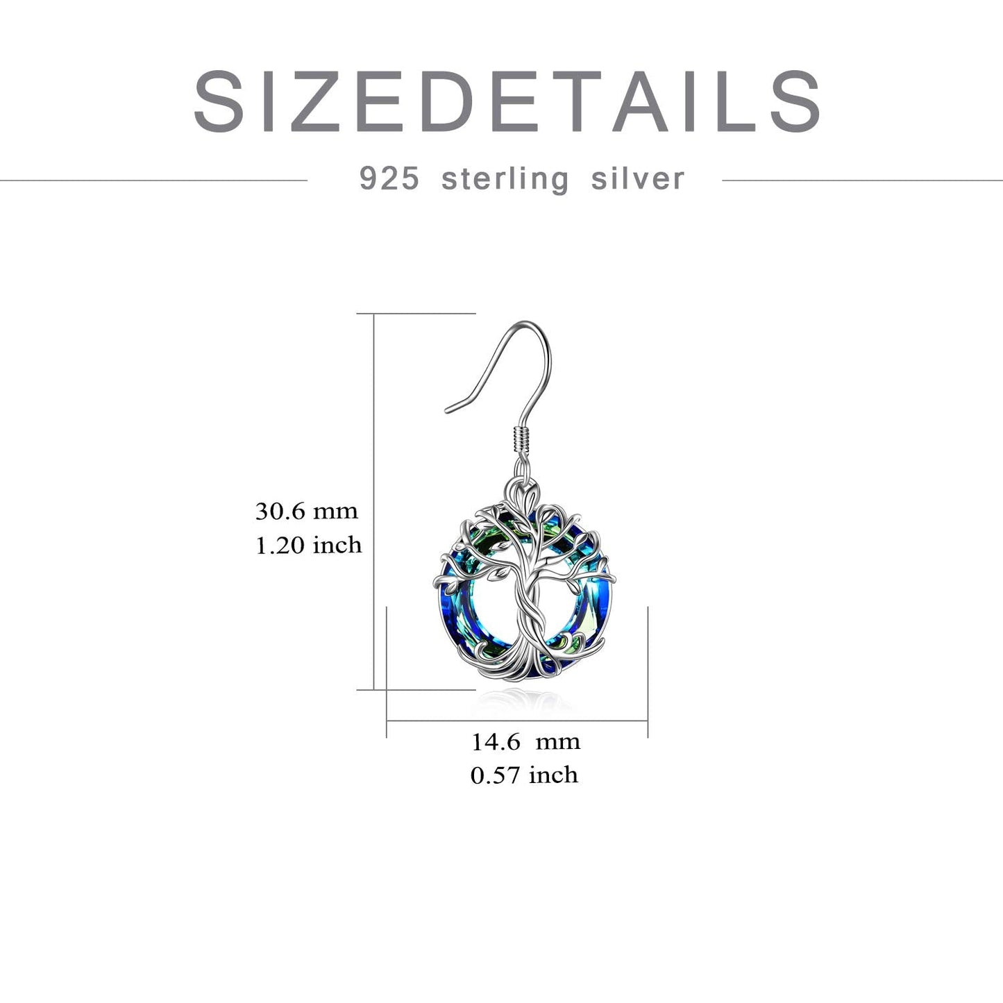 TOUPOP Tree of Life Earrings for Women Sterling Silver Family Tree Drop Dangle Earrings Blue Circle Crystal Jewelry Birthday Mothers Day Gifts for Women Mom Her