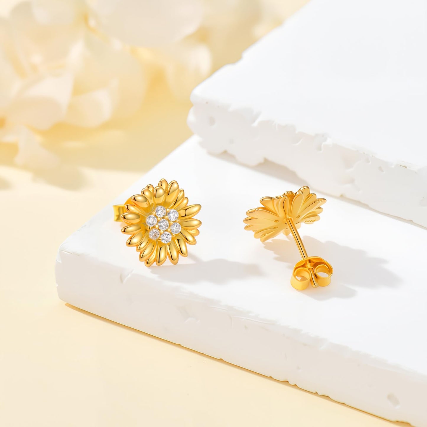 Diamond Sunflower Earrings for Women, 925 Sterling Silver Sunflower Stud Earrings with Lab Grown Diamonds Jewelry Gifts for Christmas Mothers Day Birthday