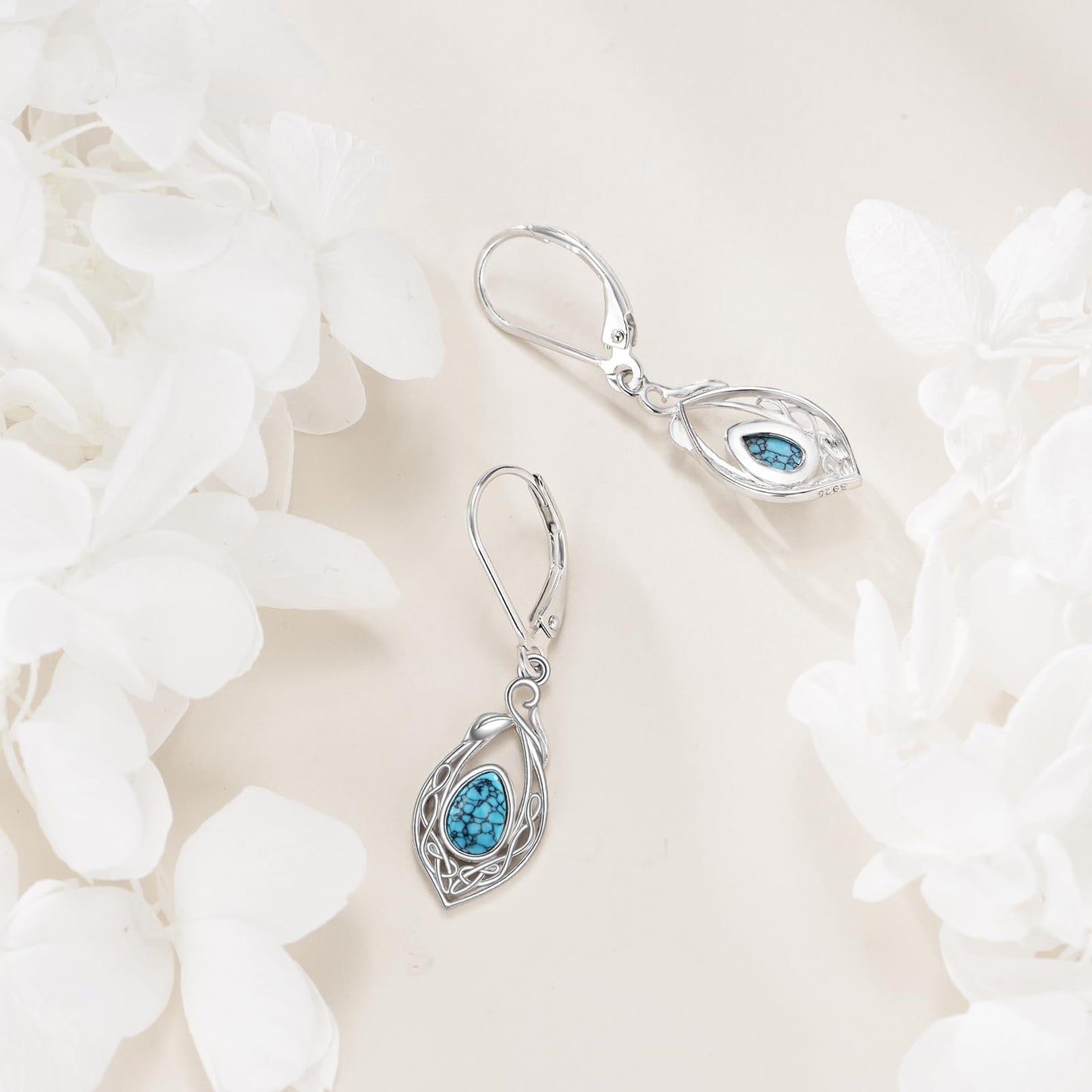 925 Sterling Silver Turquoise Earrings for Women Dangle Filigree Teardrop Leverback Earrings Birthday Mothers Day Jewelry for Mom (Turquoise)