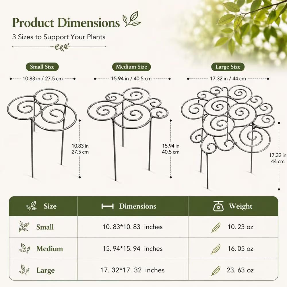 jenvd Metal Plant Support Ring for Garden Flowers, Stackable Plant Stakes for Indoor Outdoor Pots (M)