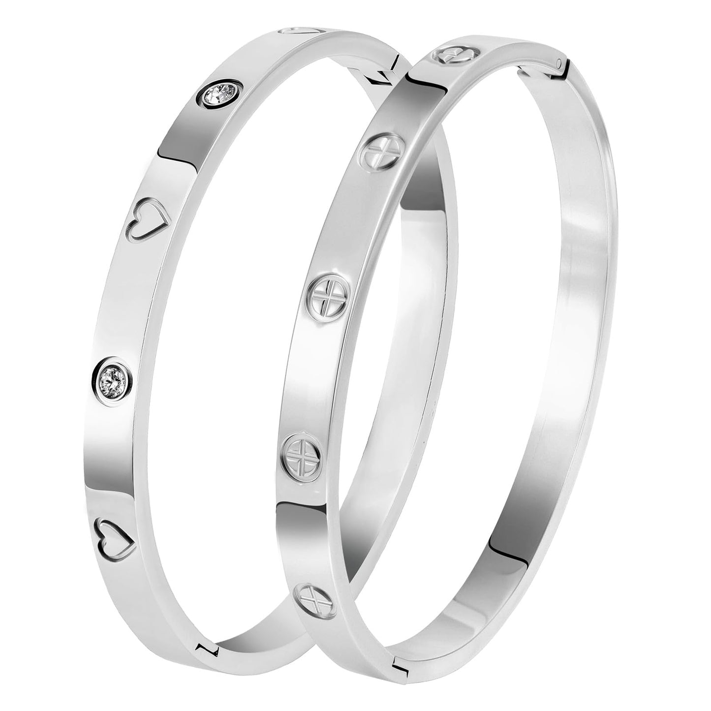 Camhanno 18K Gold Plated Stainless Steel Cuff Bracelet & Love Friendship Screw Bangle Bracelet Set for Women with Gift Box (2Pcs Silver Set Style 5)